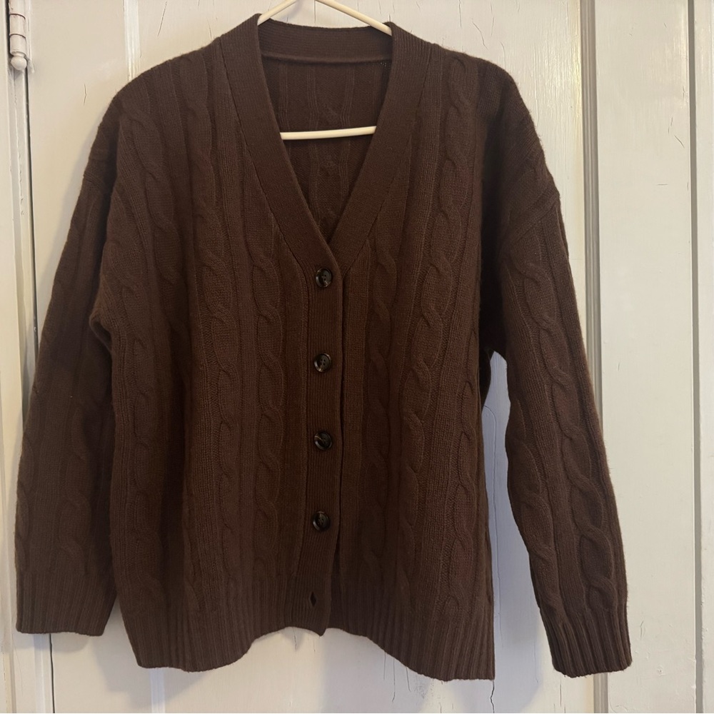 Dark brown V-neck Cardigan 100% wool
